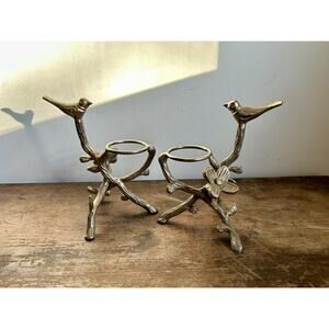Vintage Pair of Metal Flora & Fauna Votive Candleholders | Cottagecore